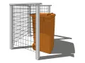 Enkel design för att bygga soptunneskydd med ett ställverk av metall och ett orange sopkärl.