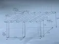 En enkel pergola ritning med mått. Stolparna är 95x95mm, bärlinorna 45x145mm och takreglarna 45x145mm.