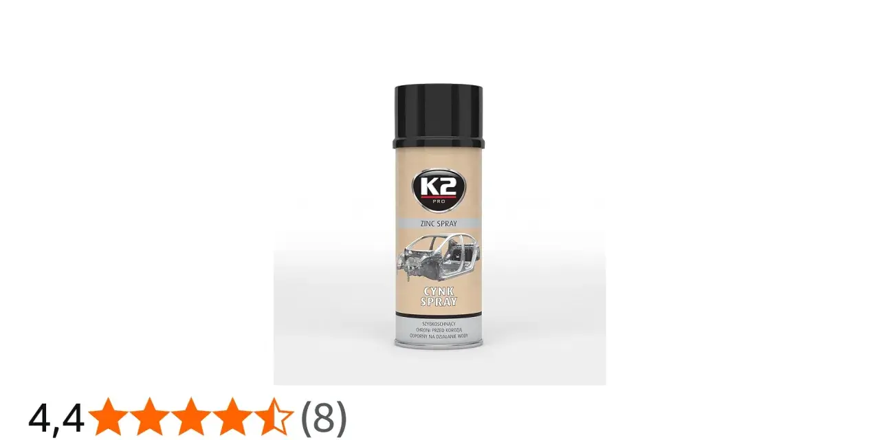 En burk K2 zink spray med en bild av ett bilchassi. Skyddar mot rost.
