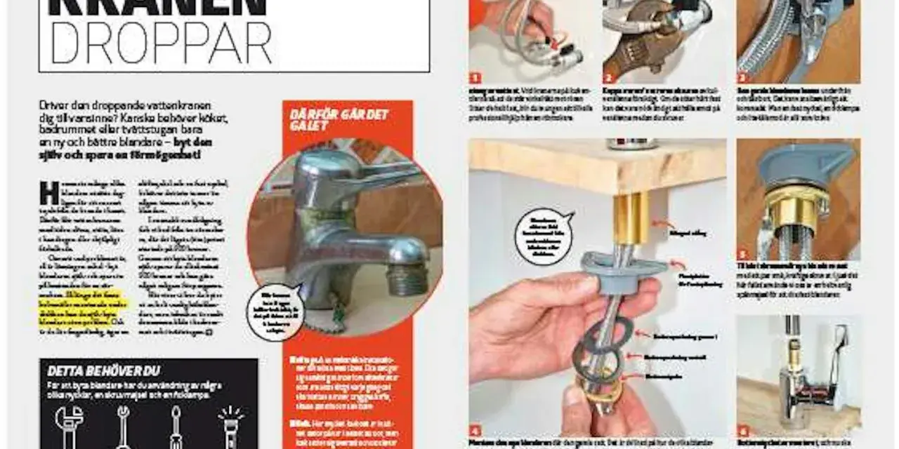 En droppande kran kan vara irriterande. Bilden visar hur du fixar en läckande blandare själv.