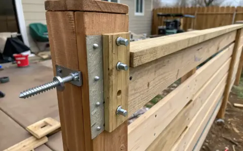 Detaljbild av hur man bygger plank med liggande panel. En kraftig skruv fäster stolpen, medan bultar håller panelen på plats.