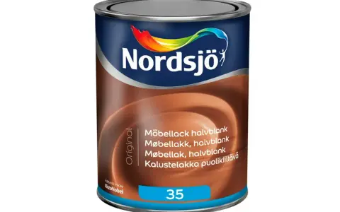 Burk med Nordsjö Original möbellack, en halvblank polyuretanfärg för möbler.
