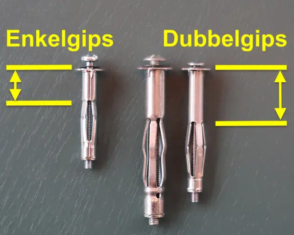 Två typer av expander för att skruva i gips utan plugg: enkelgips och dubbelgips.