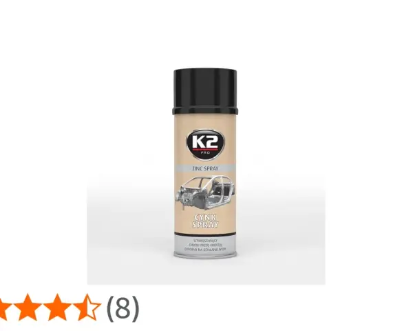 En burk K2 zink spray med en bild av ett bilchassi. Skyddar mot rost.