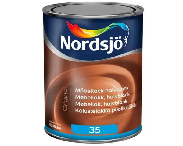 Burk med Nordsjö Original möbellack, en halvblank polyuretanfärg för möbler.
