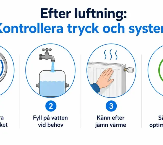 Kontrollera tryck och system efter att du har lufta element. Fyll på vatten, känn efter jämn värme och säkerställ optimal funktion.