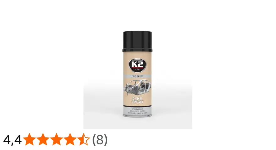 En burk K2 zink spray med en bild av ett bilchassi. Skyddar mot rost.
