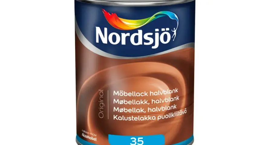 Burk med Nordsjö Original möbellack, en halvblank polyuretanfärg för möbler.