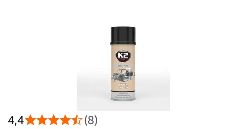 En burk K2 zink spray med en bild av ett bilchassi. Skyddar mot rost.